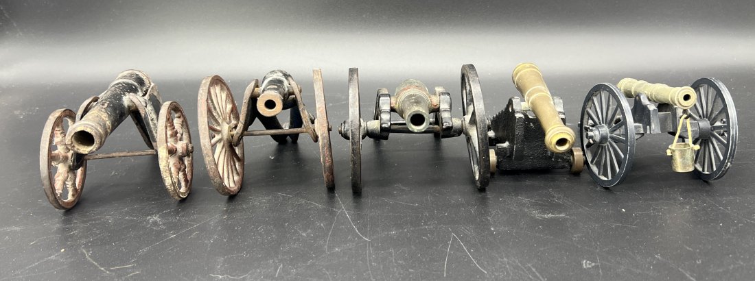 Lot of 5 Antique Metal Childrens Toy Cannons: Lot of 5 Antique Toy Cannons. Total length of largest cannon: 8."Total length of smallest cannon: 5."