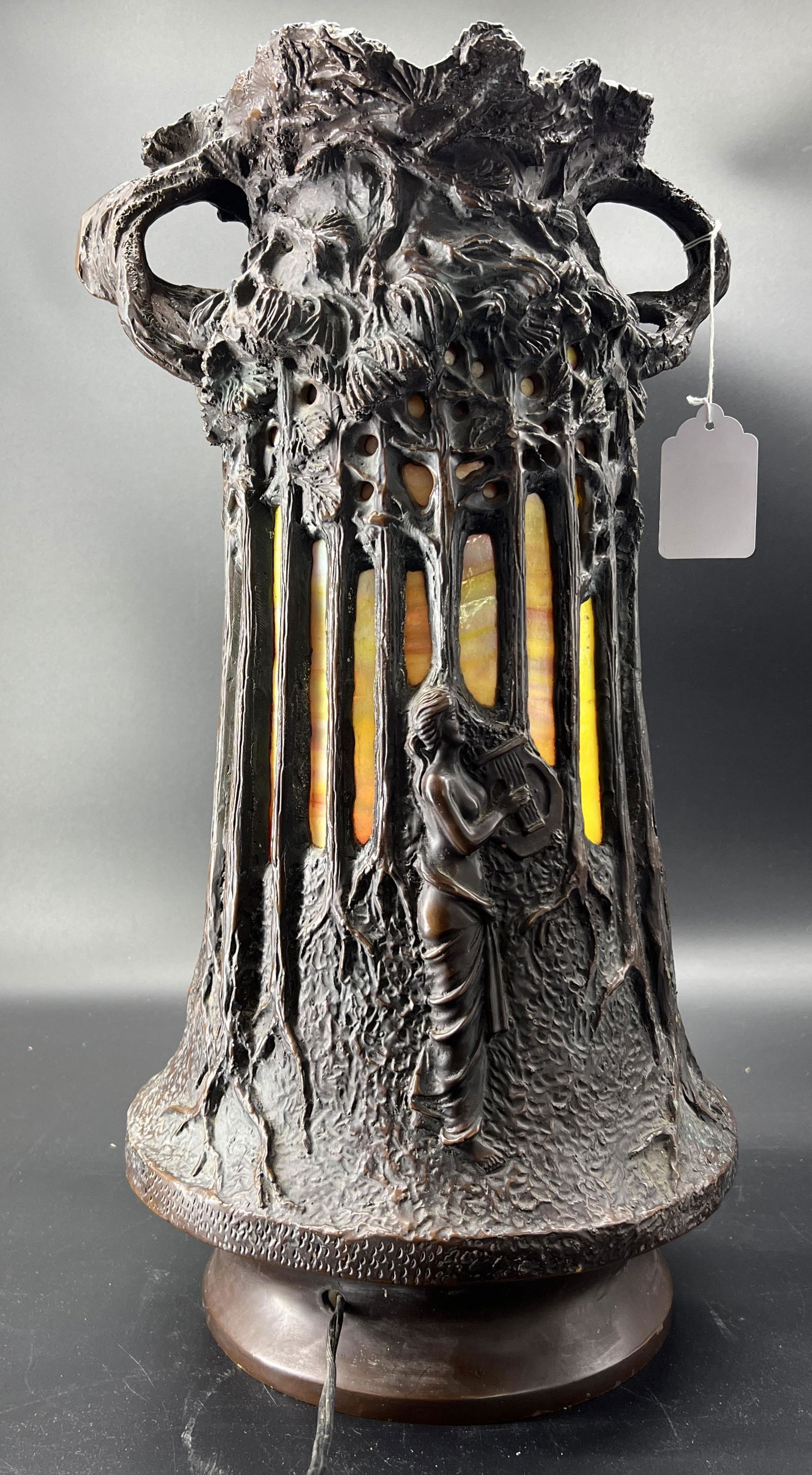 Vintage K.T Duff Art Nouveau Table Lamp Bronze Stained Glass (1 of 6)