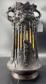 Vintage K.T Duff Art Nouveau Table Lamp Bronze Stained Glass (1 of 6)