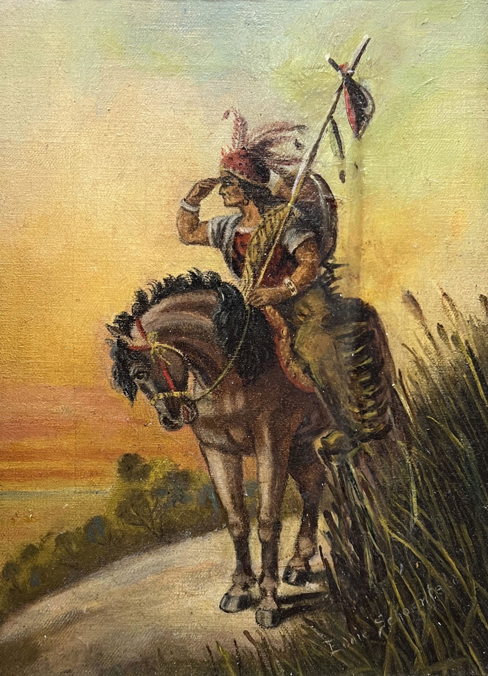 Antique Framed Native American Signed Oil Painting On Canvas (1 of 5)