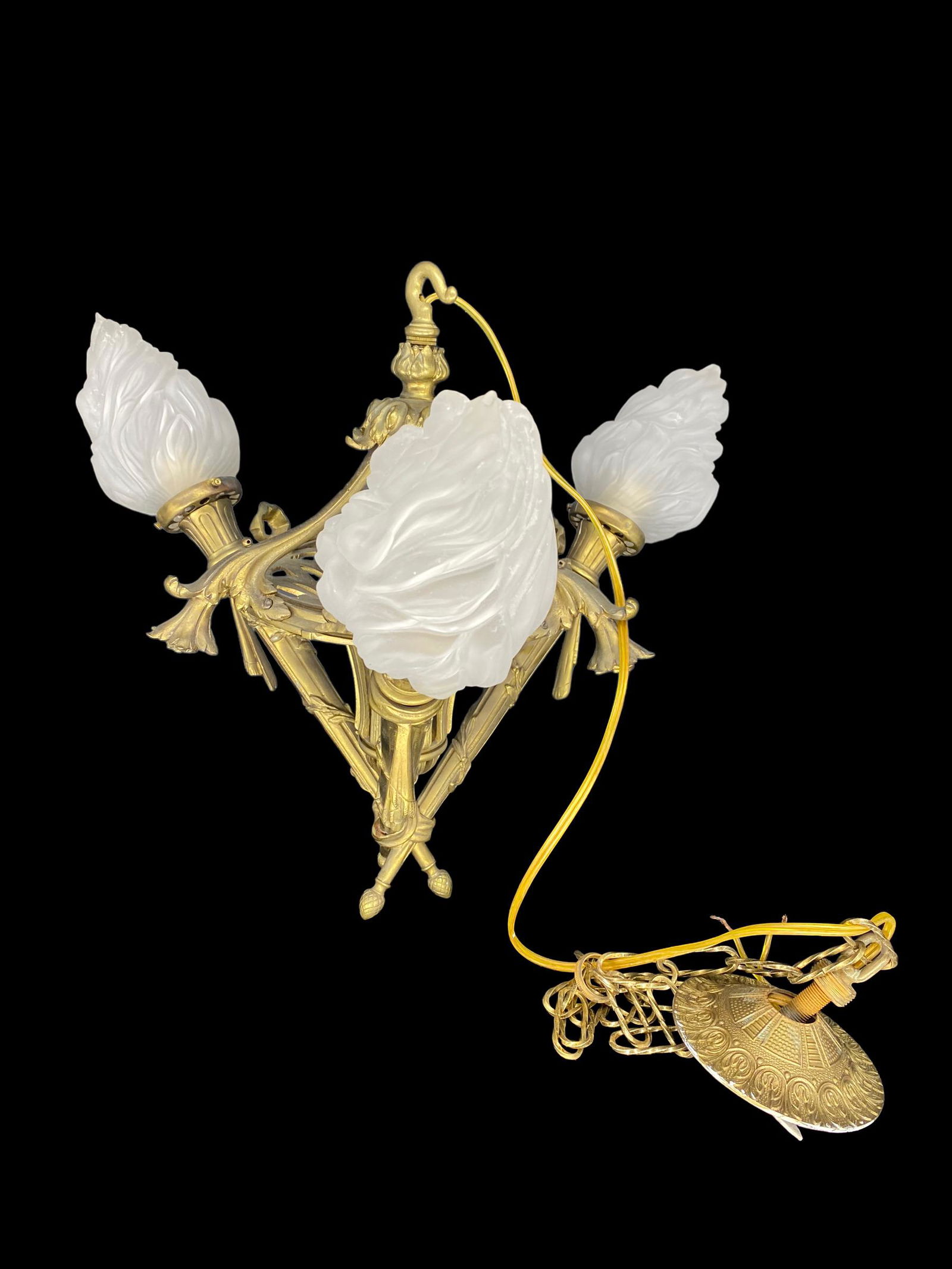 Antique Bronze Chandelier w/ Frosted Crystal Flame Figural Shades (1 of 9)