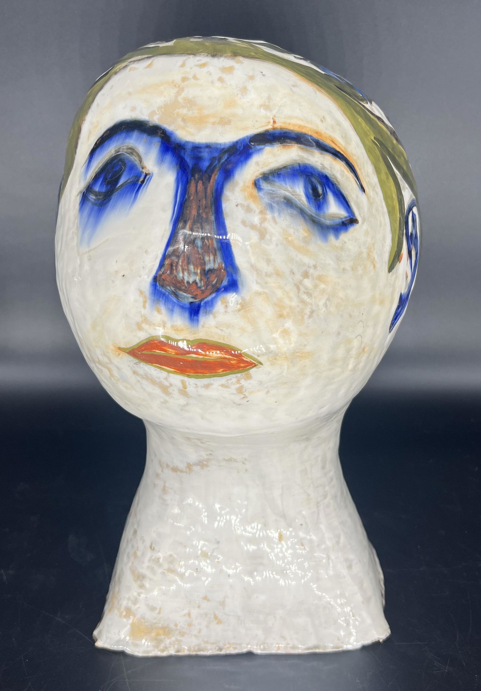 Mid-Century Modernist Art Salvatore Meli (Italian, 1929-2011) Ceramic Bust Sculpture: Mid-century modernist Salvatore Meli (Italian, 1929-2011) ceramic bust sculpture. Artist signed on the neck. Includes gallery paper on the inside. It appears that portion of glazed porcelain is chippe