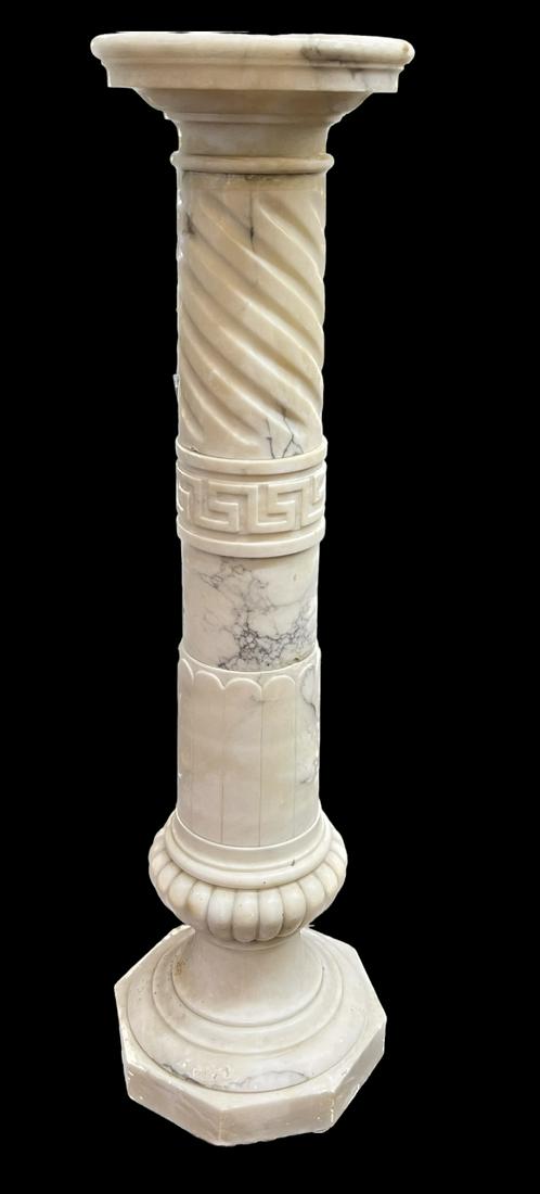 Large Antique Marble Column Pedestal Greek Key Pattern (1 of 6)