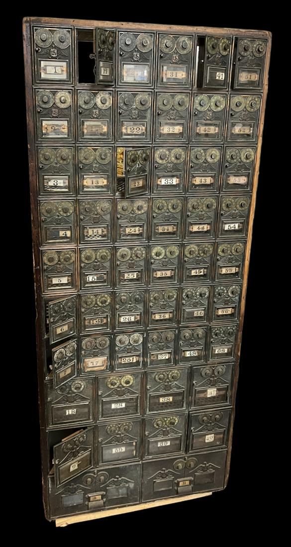 Antique Bronze Post Office Mail Boxes Bank & Drawers (1 of 7)