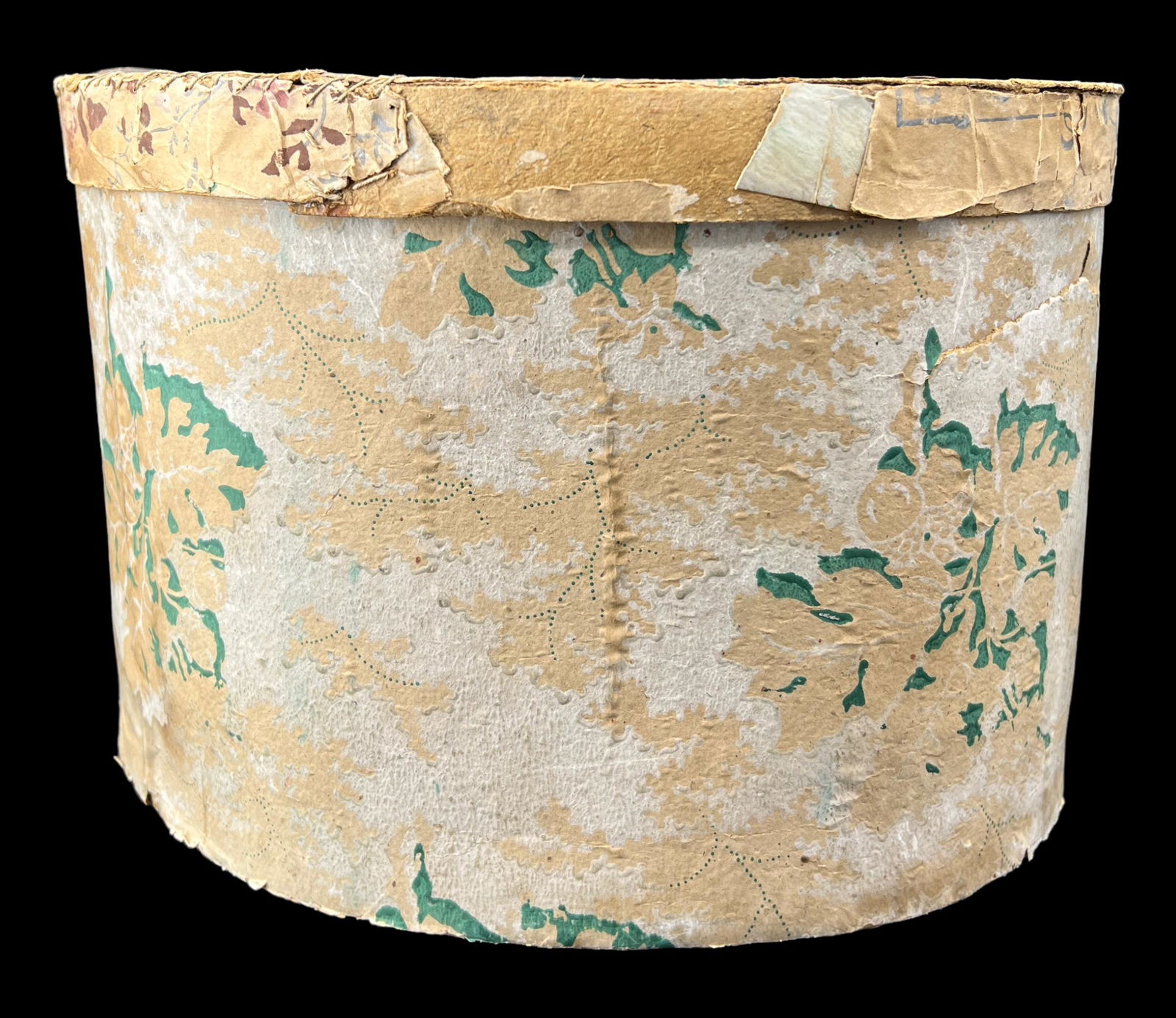 Antique Primitive Pantry Box Wallpaper Design: Antique Primitive Lidded Pantry Box covered in Wallpaper. Inside is not lined. Floral design. Size: 8.25" x 11".