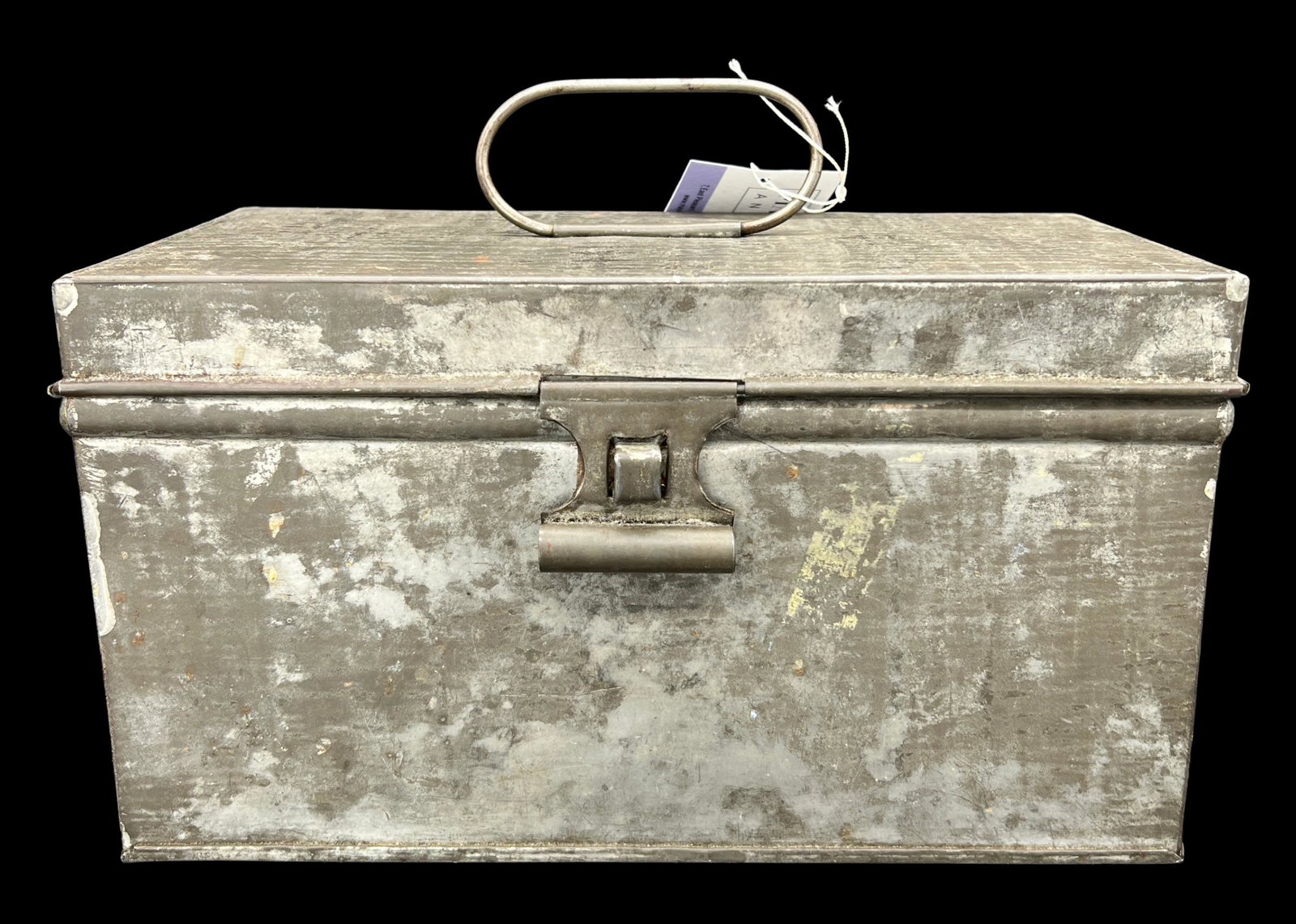 Antique Primitive Metal Tin Storage Document Box: Antique primitive tin document box. Plain metal box. No design. Size: 11" x 6". Folk art.