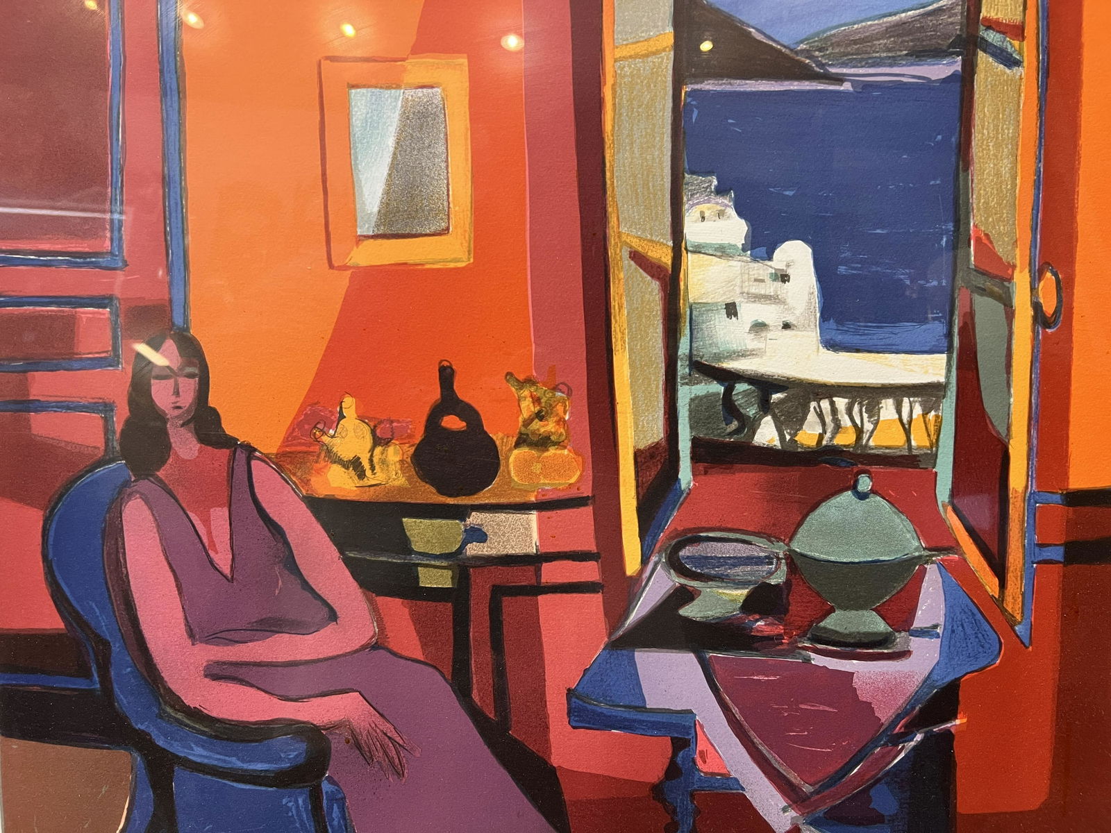 Marcel Mouly (French, 1918-2008) 'Mauve Lady' Lithograph: Mauve Lady.' Lithograph by Marcel Mouly (French, 1918-2008). Framed. Frame Size: 34" x 29.5". Painting Size: 25.25" x 20.75."