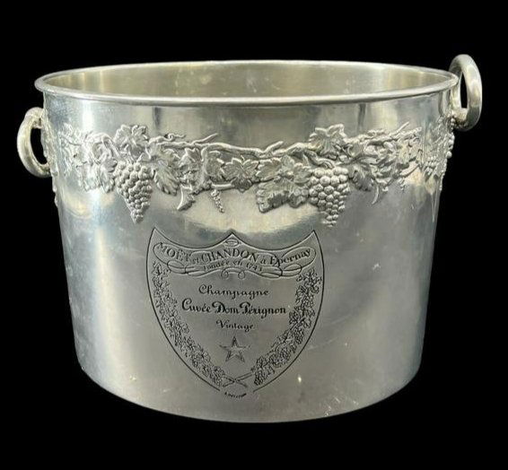 Vintage Don Perignon Etain France Double Silver Plated Champagne Bucket: Vintage Don Perignon Etain France double champagne bucket cooler. Size: 9" x 12" x 8.5". Signature on the bottom.