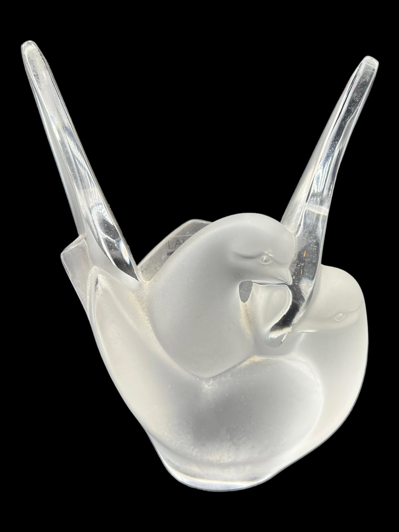 Vintage Lalique France Frosted Glass Crystal "Sylvie" Dove Vase: Vintage Lalique France Frosted Glass "Sylvie" Dove Vase. Size: 8.5" x 6.75". Label on base.