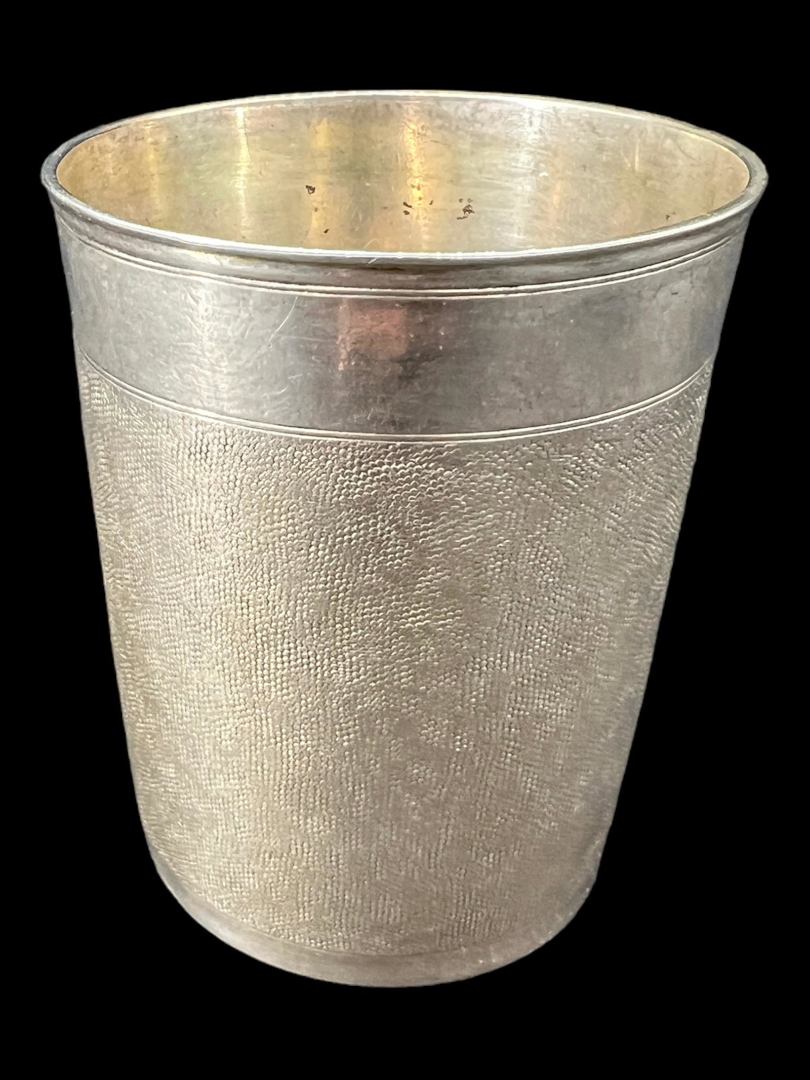 Antique 18th Century German Augsburg 800 Silver Judaica Kiddish Beaker Cup: Antique German 800 Silver Judaica Kiddish Beaker Cup. Weight: 102.2 Grams (3 Ozt). Size: 3.25" x 2.75". Augsburg Germany marks on bottom. 18th Century.
