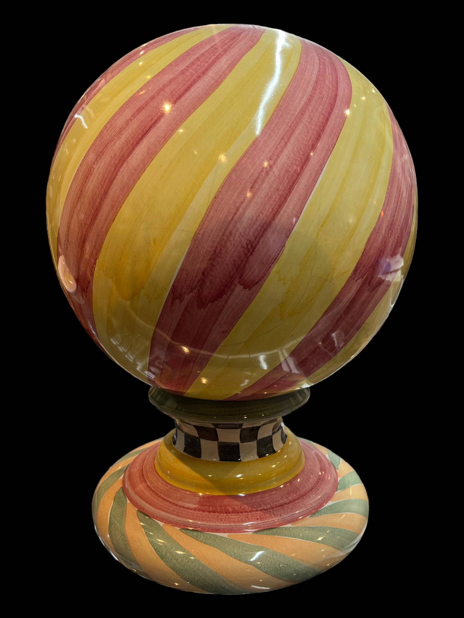 Vintage Mackenzie Childs Globe Garden Ceramic Ball & Base (0344) on