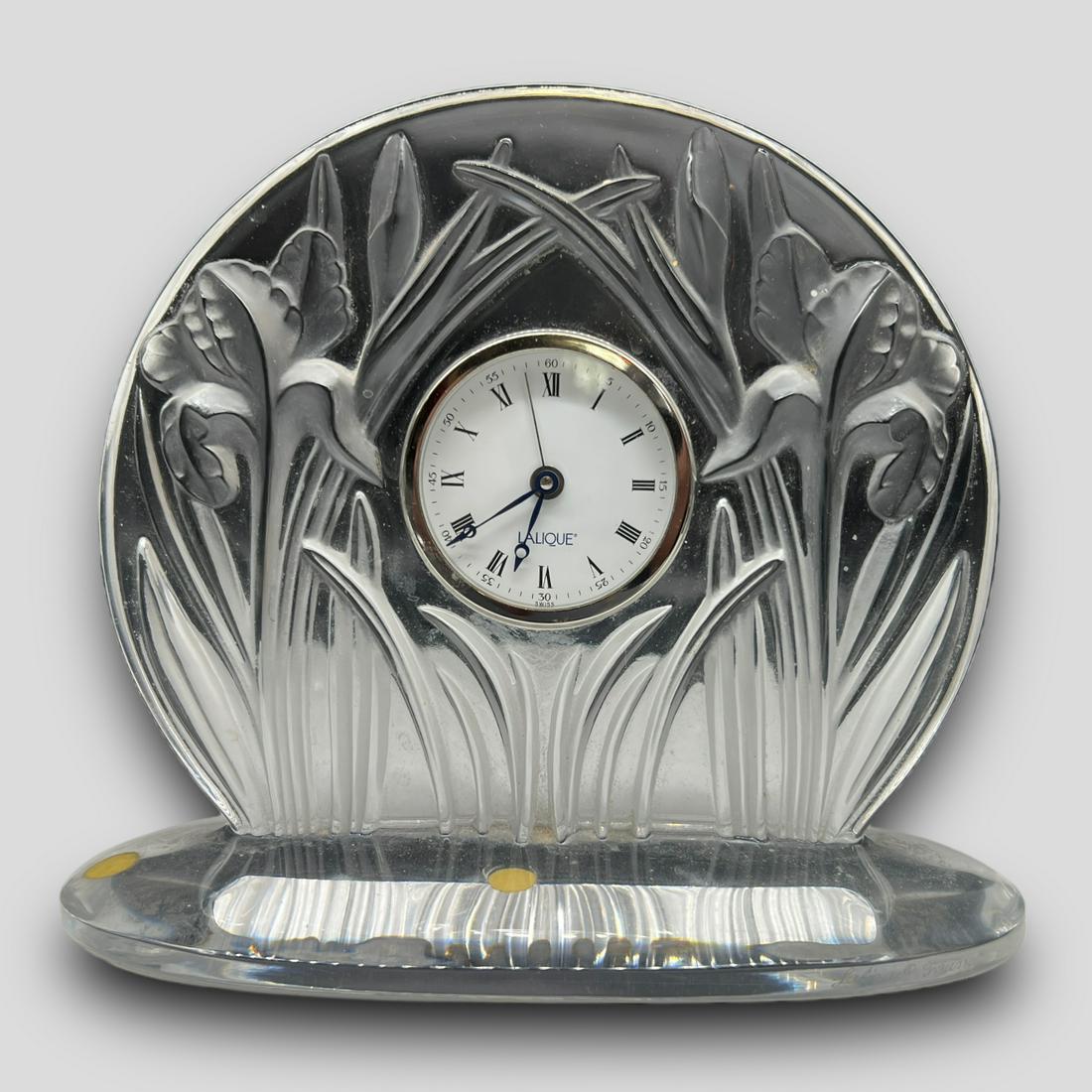 Antique Glass Lalique 'Iris' France Glass Crystal Desk Clock (1 of 4)