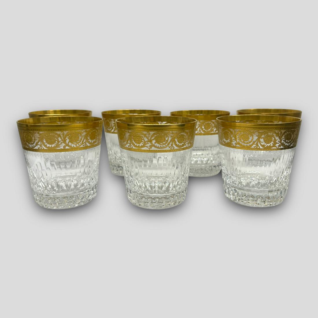 Vintage St. Louis Crystal 7 Water Goblets Thistle Gold Pattern (1 of 4)