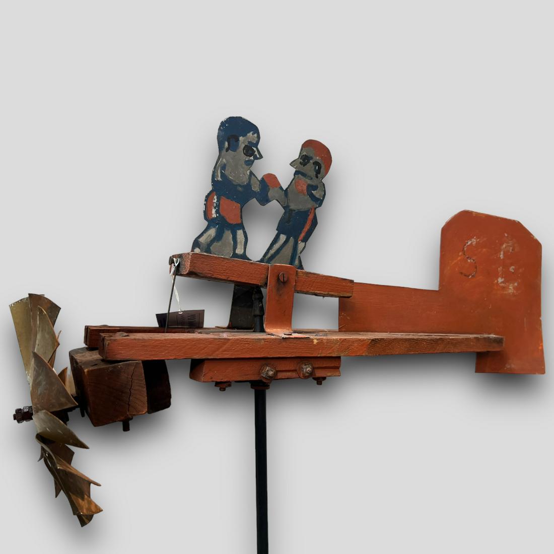 Antique Folk Art Primitive Whirligig Boxers Boxing On Cast Iron Stand (1 of 6)