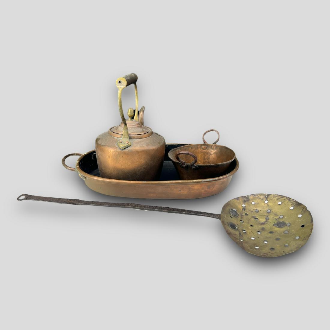 Antique Lot Of 4 Hand Hammered Copper Dishware Auction