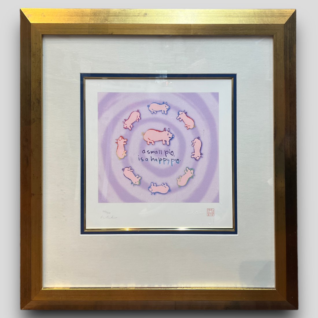 Vintage John Lennon (Liverpool, 1940-1980) 'Small Pig' The Beatles Yoko Ono Lithograph (1 of 6)