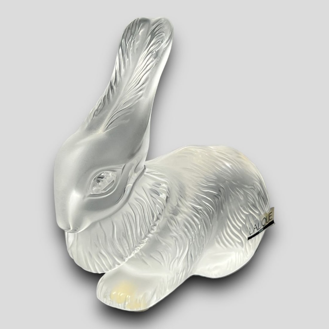 Antique Lalique France Frosted Glass Bunny Rabbit Figurine: Antique Lalique France Frosted Glass Bunny Rabbit Figurine. No chips or cracks. Signed on the base and label on side.