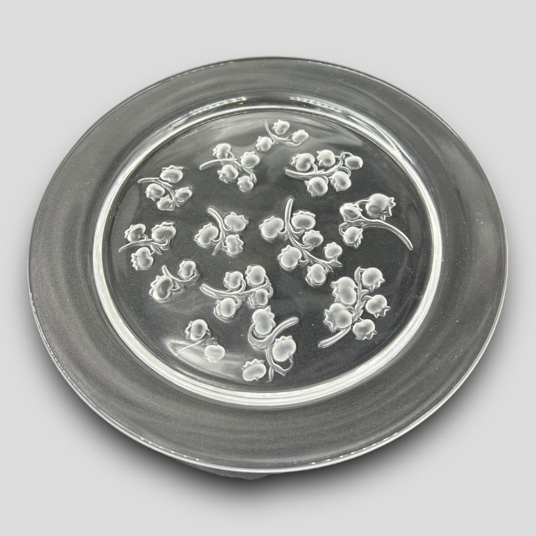 Antique Lalique France Frosted Glass 'Muguet' Floral Plate: Antique Lalique France Frosted Glass 'Muguet' Floral Plate. No chips or cracks. Signed on the base.