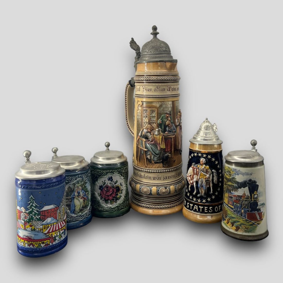 Antique Lot of 6 German Beer Steins (1 of 8)
