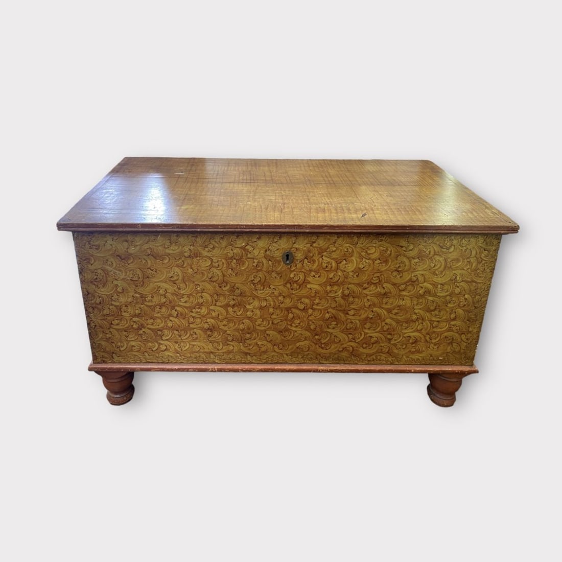 Antique American Primitive Tan Gold Vinegar Paint Blanket Chest (1 of 6)