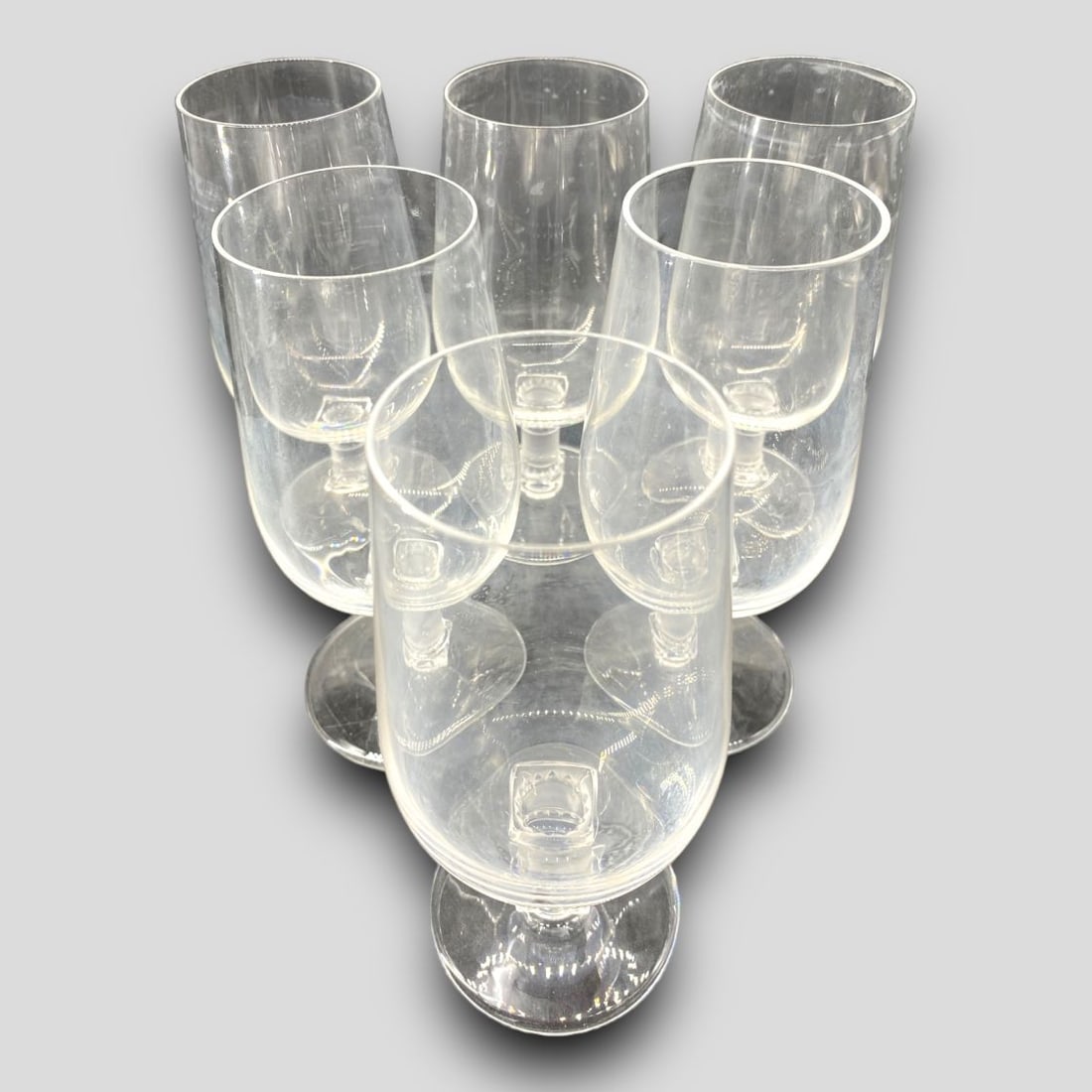 Vintage Lot of 6 Lalique France Glass Glasses: Vintage Lot of 6 Lalique France Glass Glasses. Vintage Lot of 6 Lalique France Glass Glasses. No chips or cracks. Signed on the bottoms.