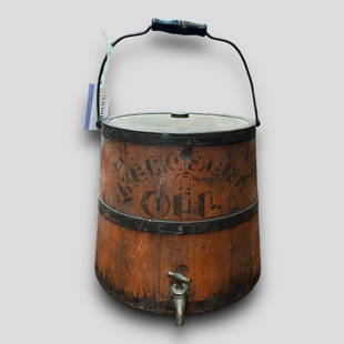 Antique American Primitive Wooden Kerosene & Oil Bucket: Antique American Primitive Wooden Kerosene & Oil Bucket. Very good condition.