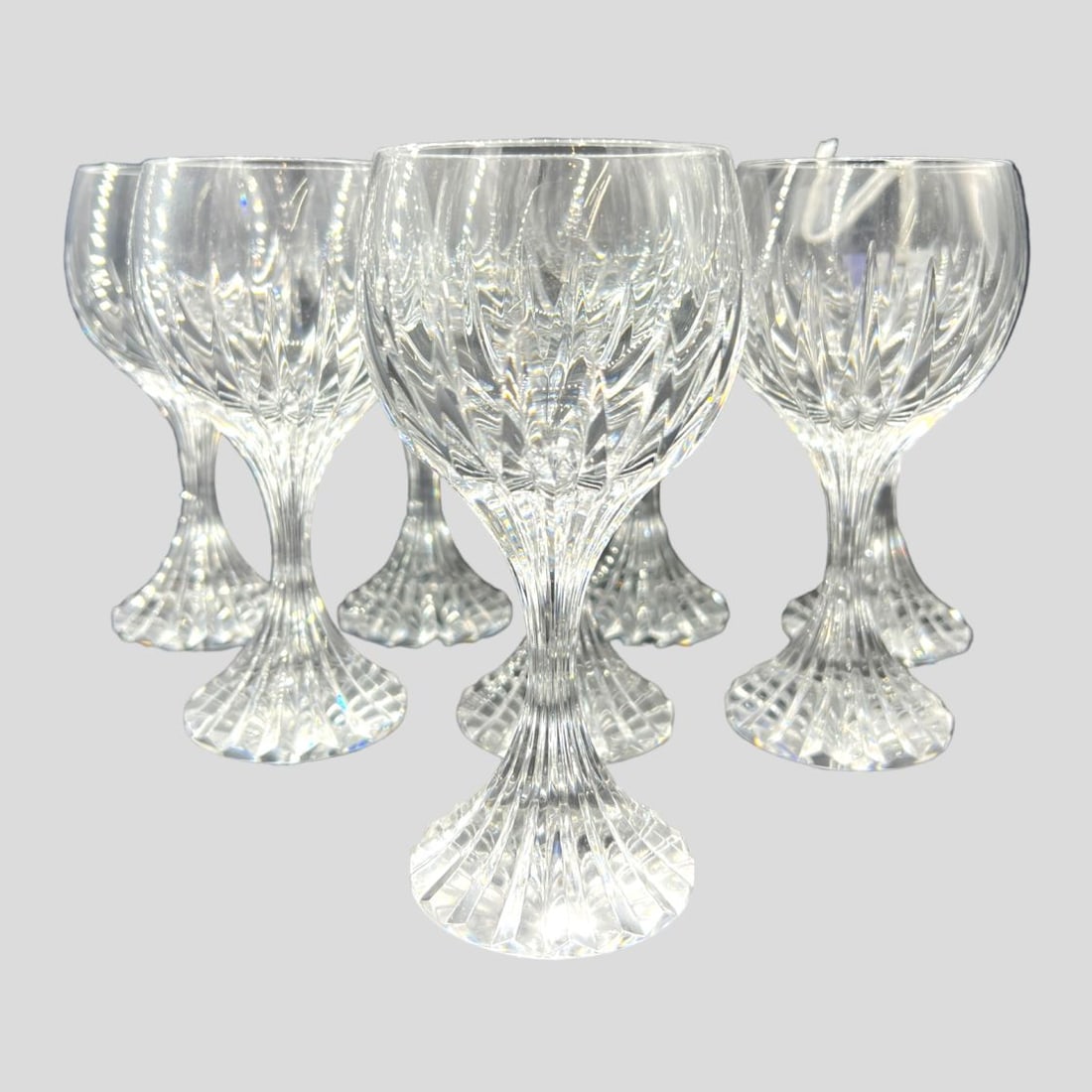 Vintage Lot of 8 Baccarat Massena Wine Goblet Glasses: Vintage Lot of 8 Baccarat Massena Wine Goblet Glasses. Signed on bottoms. No chips or cracks.