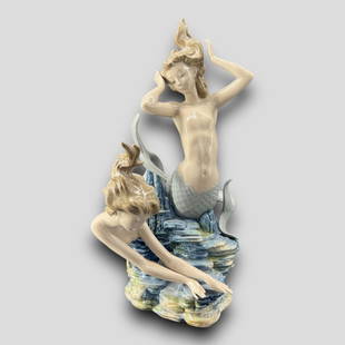 Retired Lladro Spain #1349 'Mermaids Playing' Figurine: Lladro Porcelain 'Mermaids Playing' Sculpture. Signed on bottom. 'Mermaids Playing.' Excellent condition, no chips or cracks. #1349.