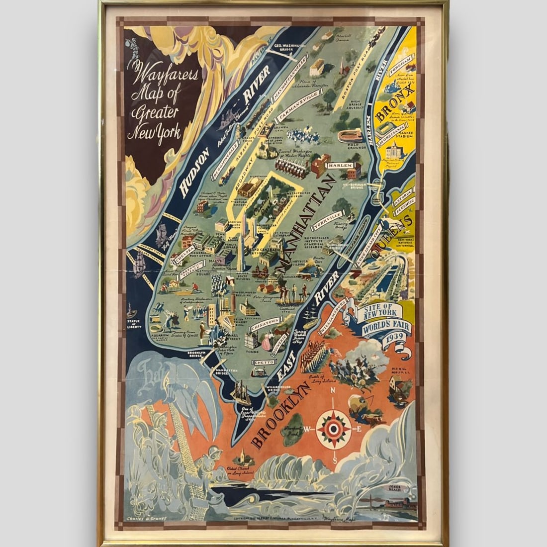 Antique Framed Wayfarer's Map of New York 1939 (1 of 8)