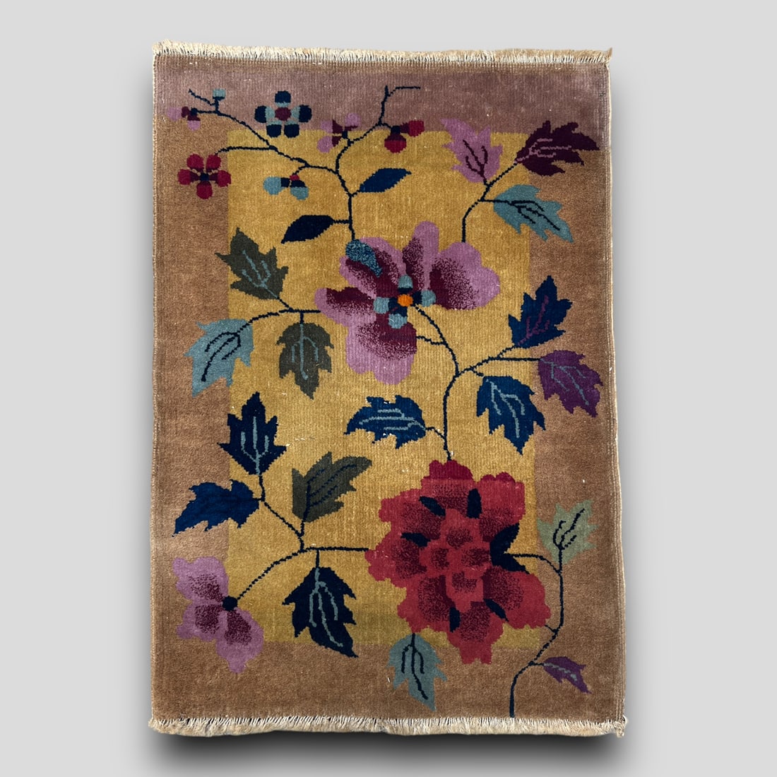Antique Small Floral Tan Yellow Rug Runner (1 of 3)