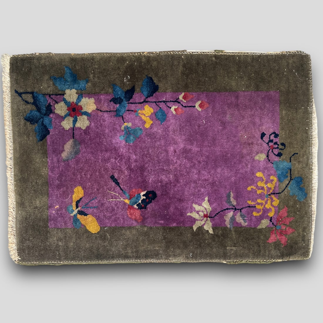 Antique Small Floral Green & Purple Rug Runner (1 of 3)