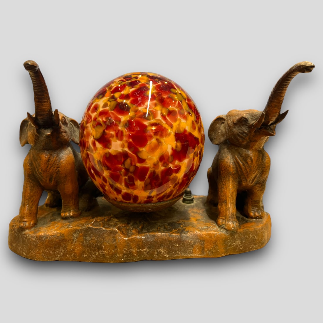 Antique Art Deco Elephant Lamp With End of Day Glass Shade (1 of 7)