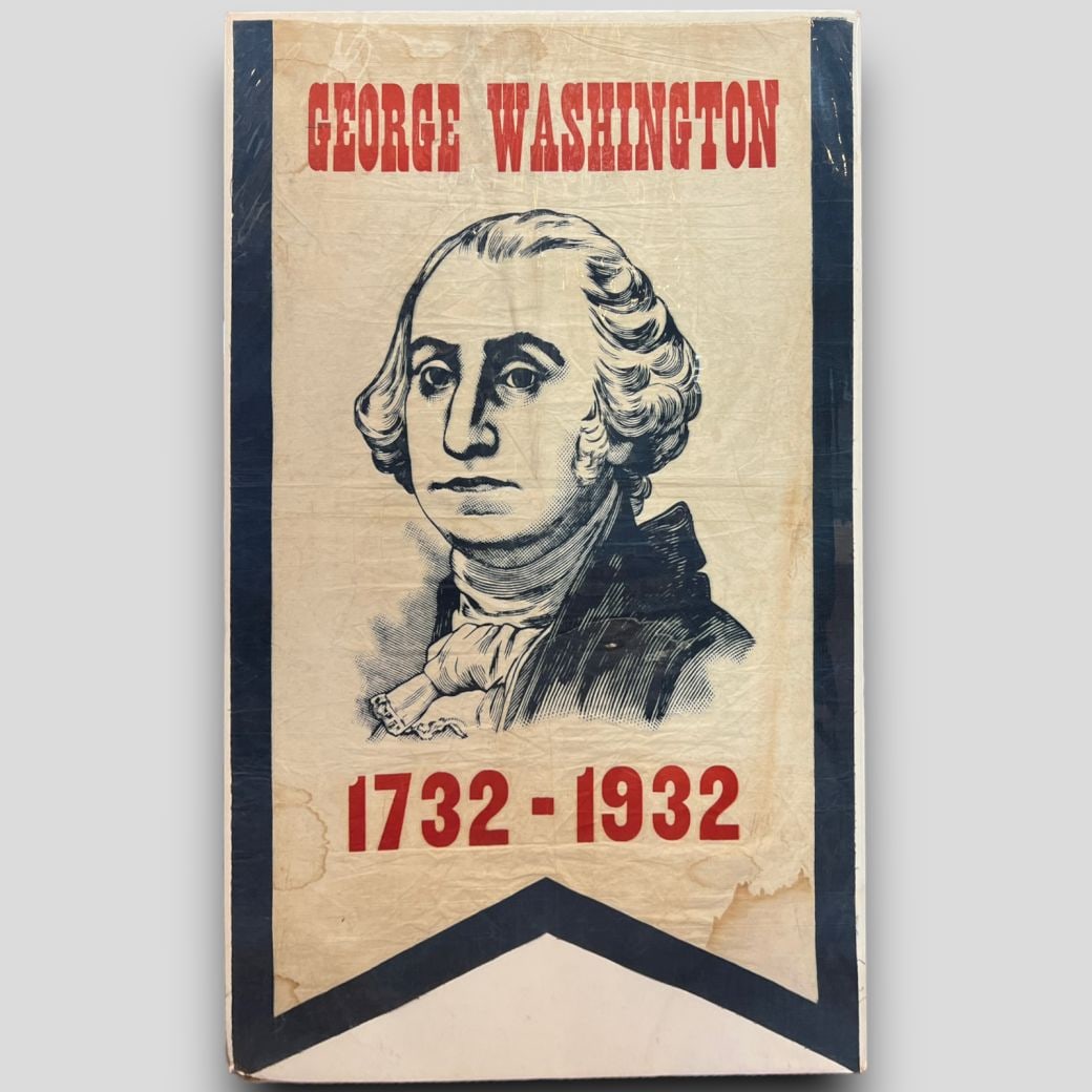 Antique George Washington 1732-1932 Bicentennial Flag Banner on Silk (1 of 5)