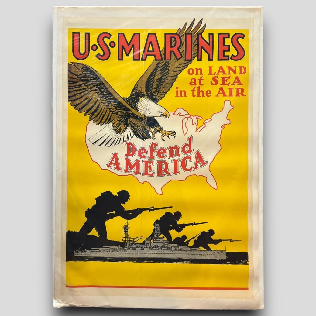Vintage WW2 U.S. Marines On Land At Sea In Air Defend America Poster (1 of 6)