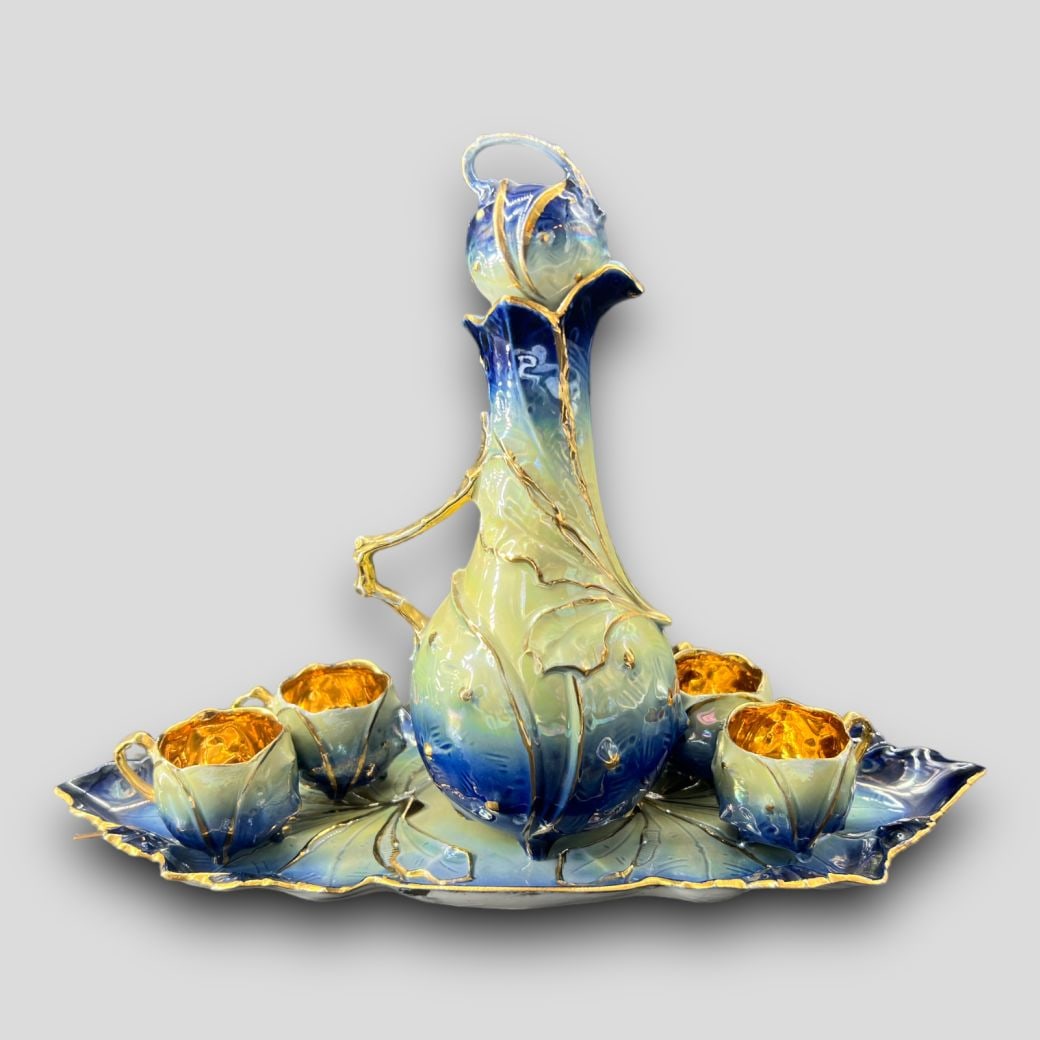 Antique Porcelain Leaf Form Sweet Liquor Alcohol Porcelain Set (1 of 7)