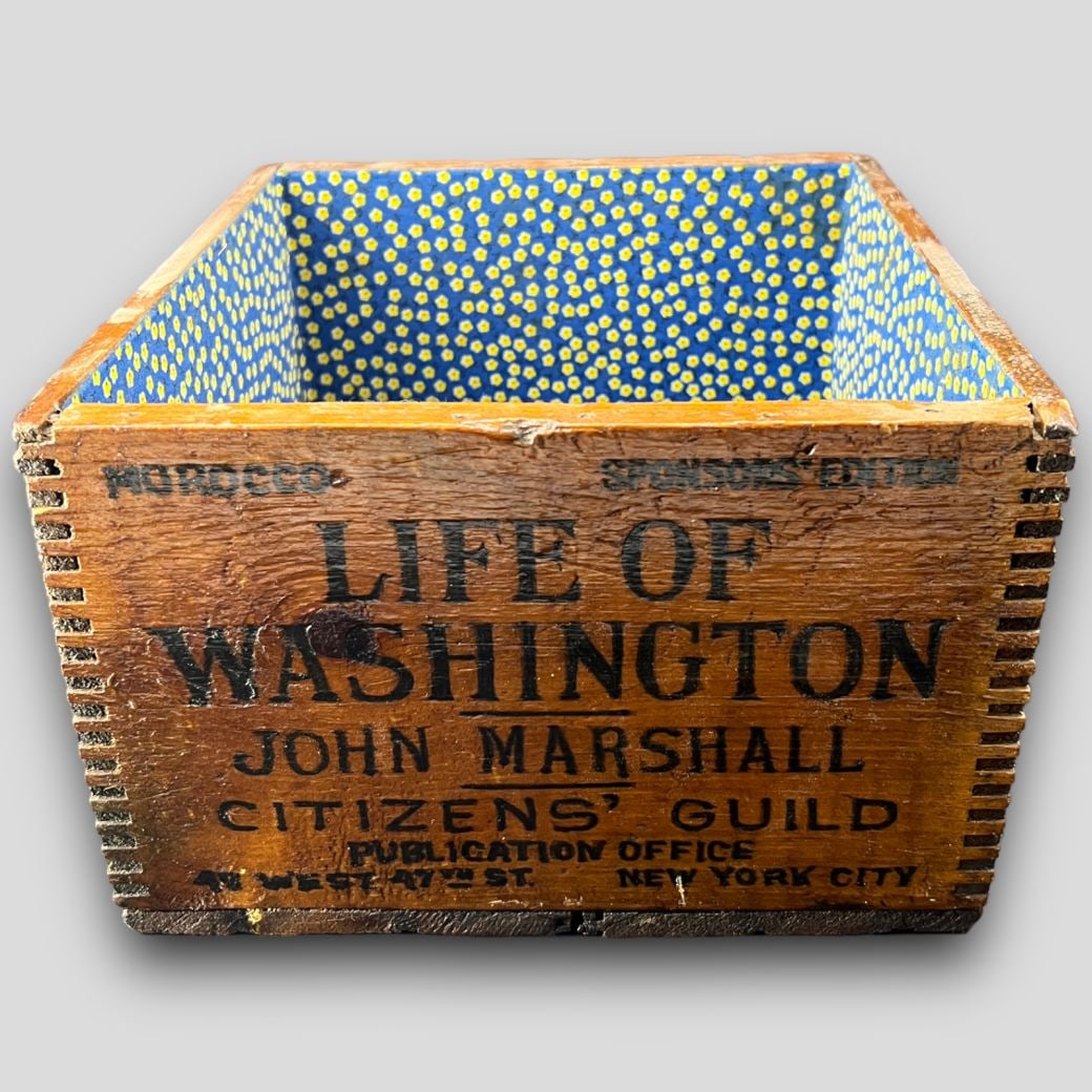 Antique American Primitive Wooden Life of Washington Wooden Box: Antique American Primitive Wooden Life of Washington Wooden Box. Morocco. Sponsor's Edition. Life of Washington. John Marshall. Citizen's Guild. Publications Office. 48 West 47th Street. New York City