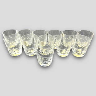 Vintage Lot of 12 Lalique France Crystal Glass 'Artois' Whiskey Glasses: Vintage Lot of 12 Lalique France Crystal Glass 'Artois' Whiskey Glasses. Original box. 'Artois' pattern. Approximate size: 3.375'' x 3'' x 3''