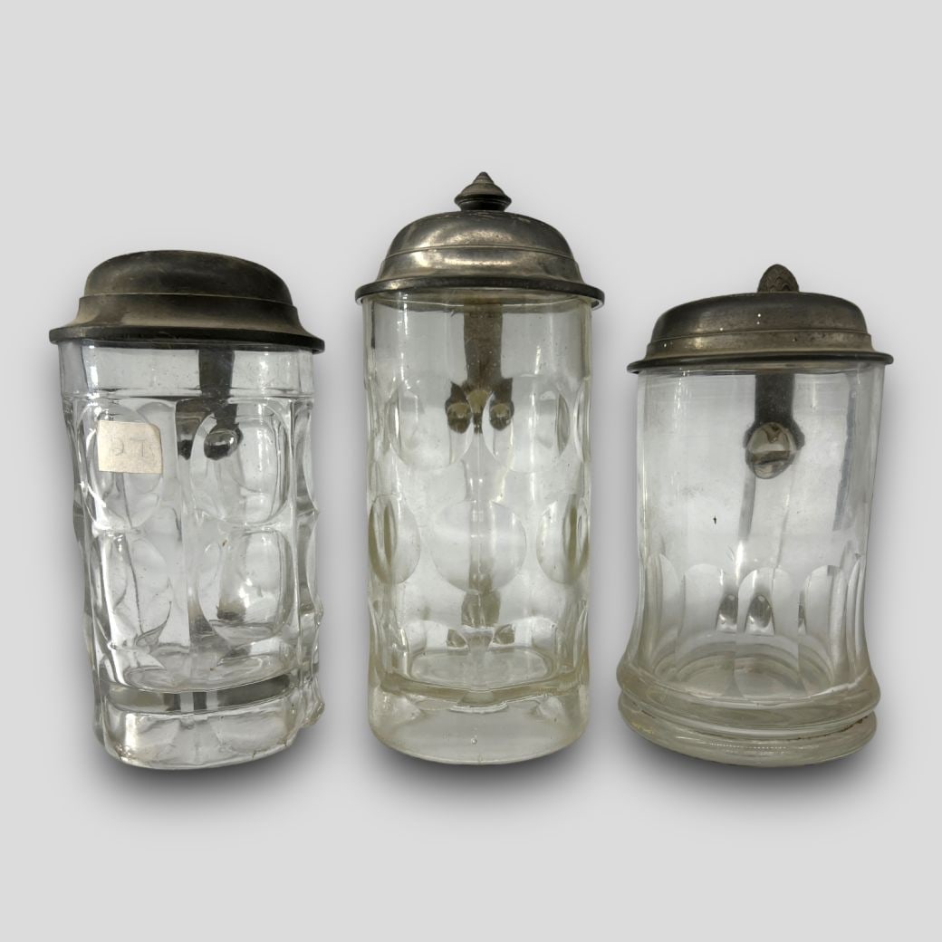 Antique Lot of 3 Antique Glass Pewter Topped Munich Beersteins (1 of 18)