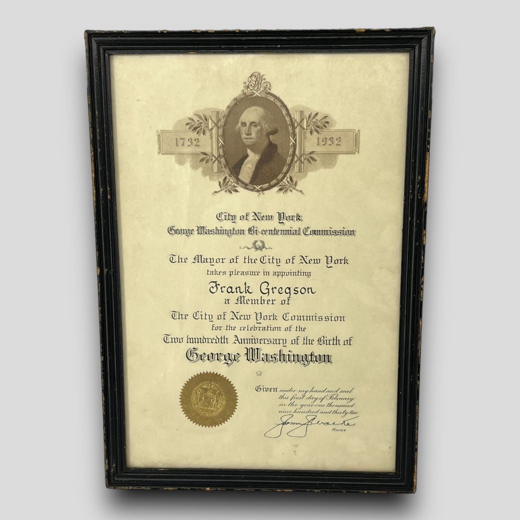 Antique George Washington Bicentennial 1732-1932 N.Y. Commission Certificate (1 of 6)