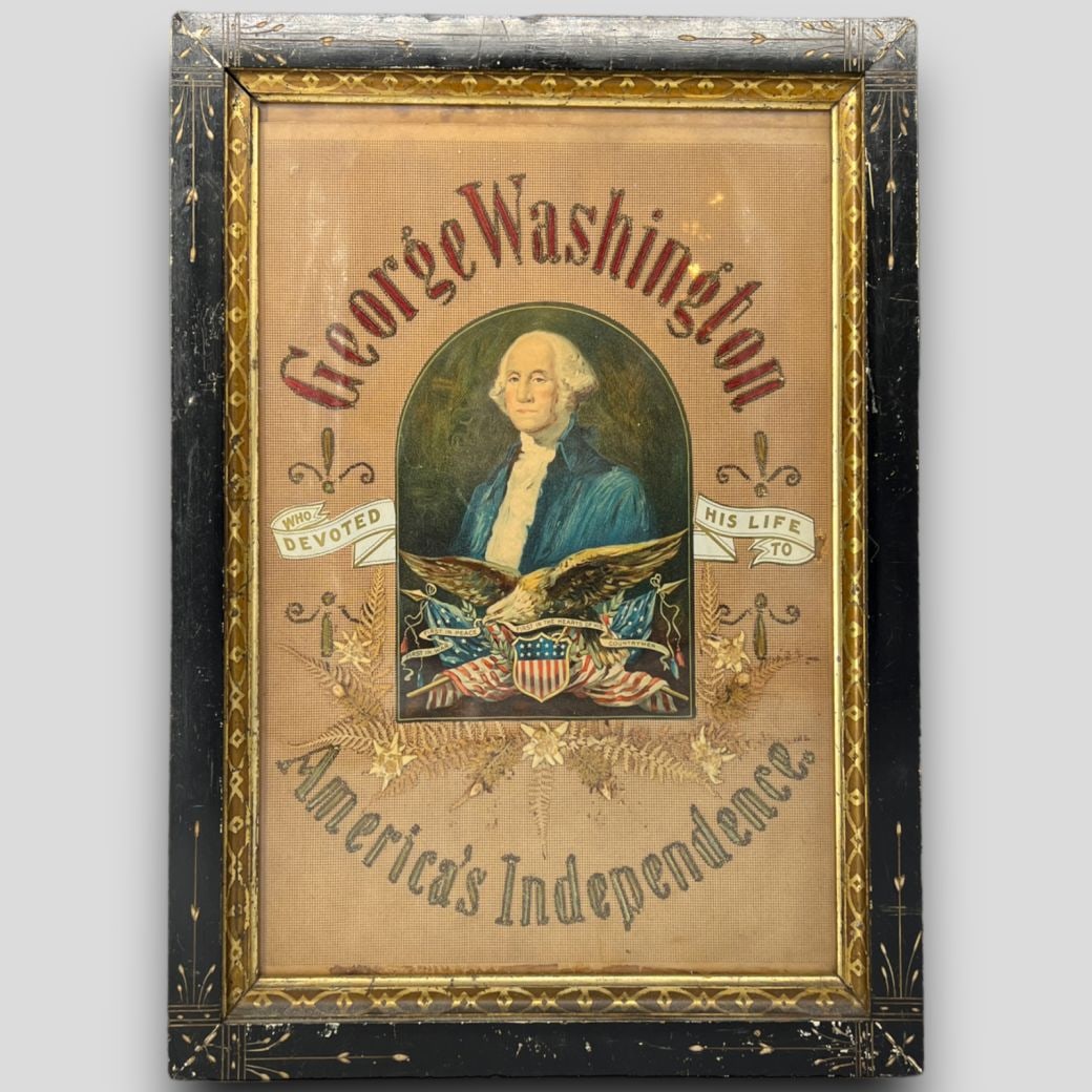 Antique Early 1900's George Washington Needlepoint Print Collage on Wood (1 of 6)