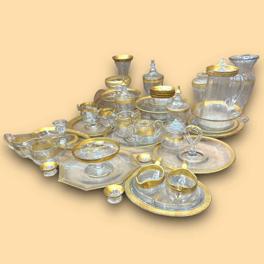 Antique Lot of 40+ Miscellaneous Gilded Glassware Glass Pieces (1 of 5)