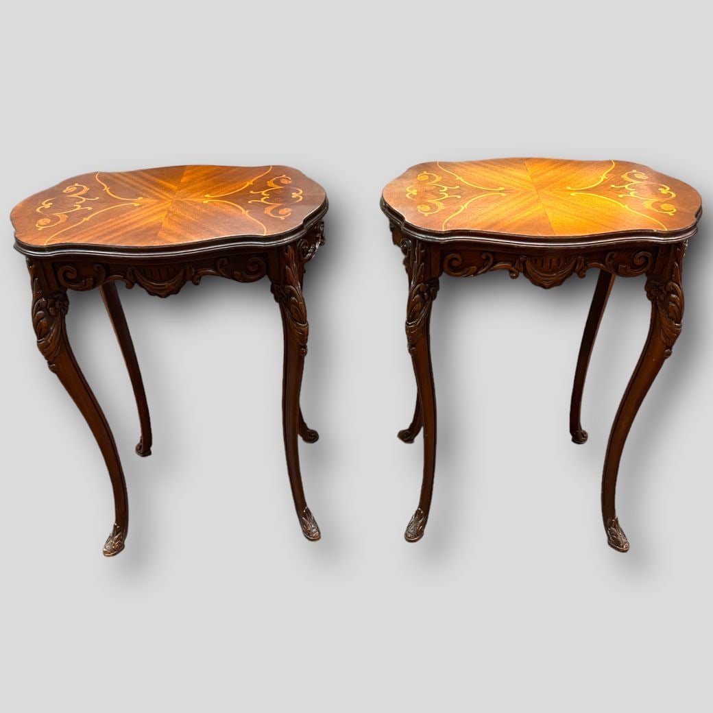 Antique Pair of Inlaid Carved Wooden Turtle Shape Tables (1 of 5)