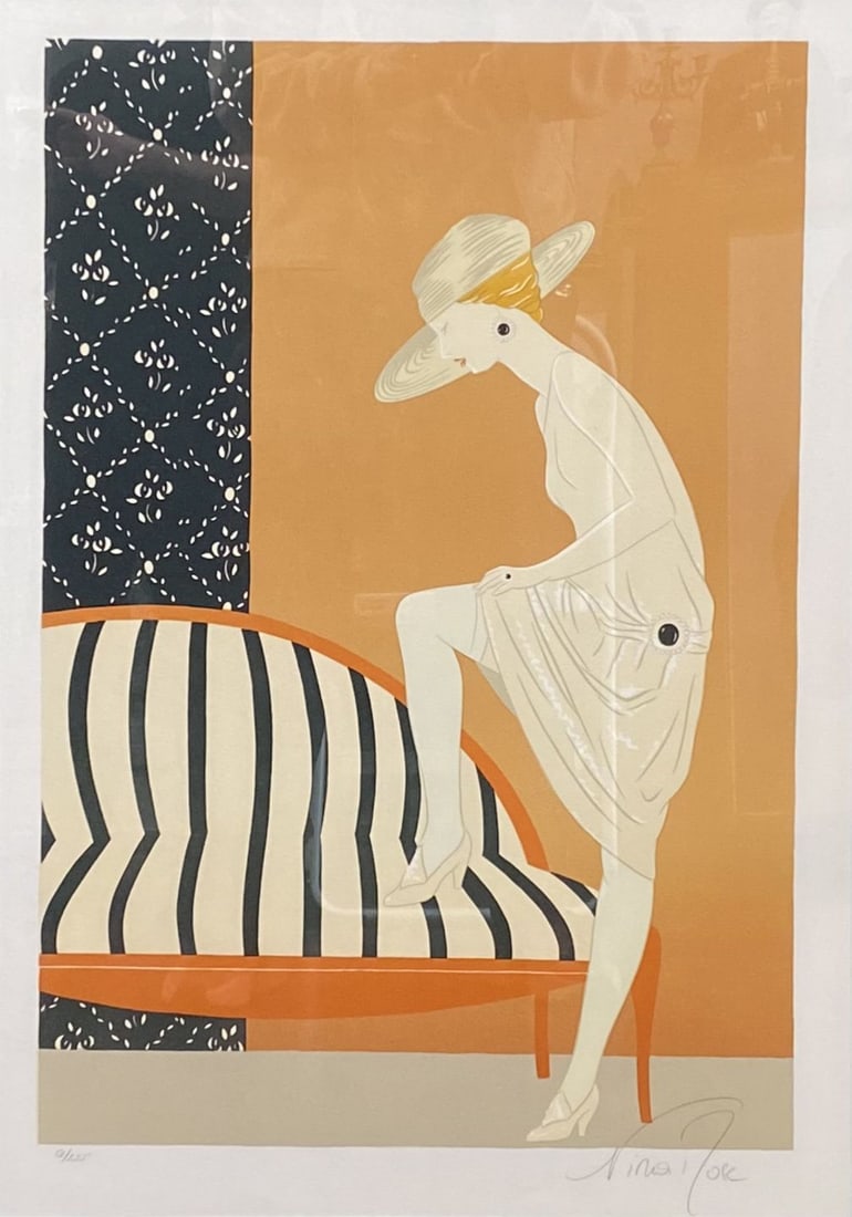 Vintage Art Deco Lithograph Girl W/ Leg on Sofa by Nina Rose (1 of 4)