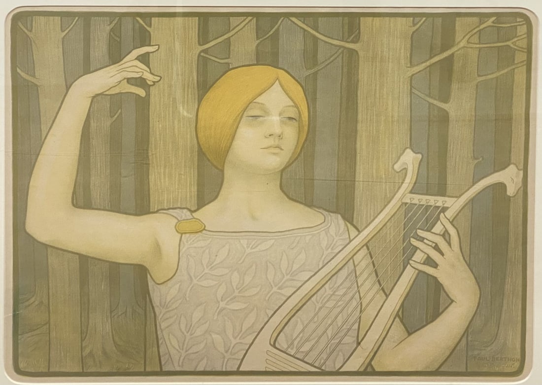 Antique Paul Berthon (French, 1872-1910) Art Nouveau Woman With Lyre Litho (1 of 4)