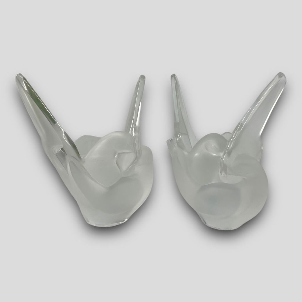 Antique Pair of Lalique France 'Sylvie' Crystal Birds W/ Flower Frogs (1 of 6)