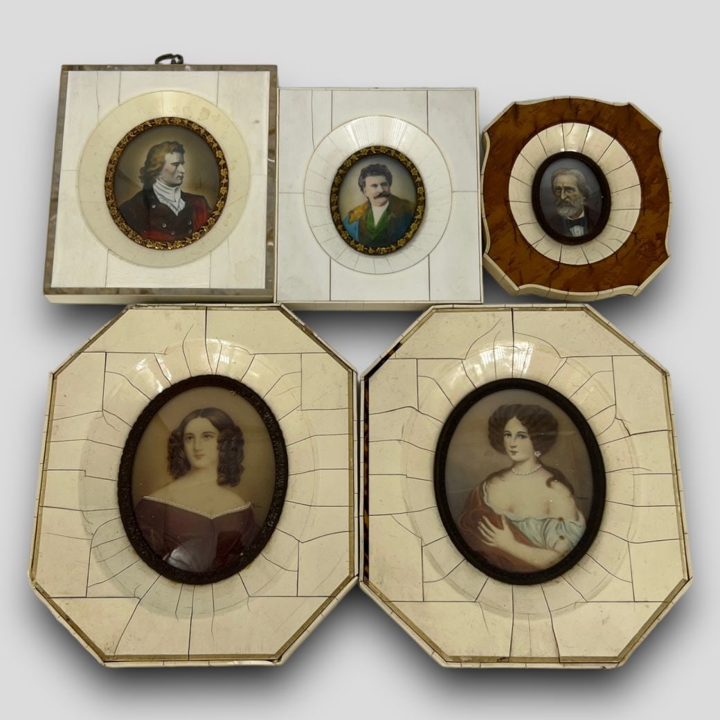 Antique Lot of 5 Miniature Portrait Paintings (1 of 7)