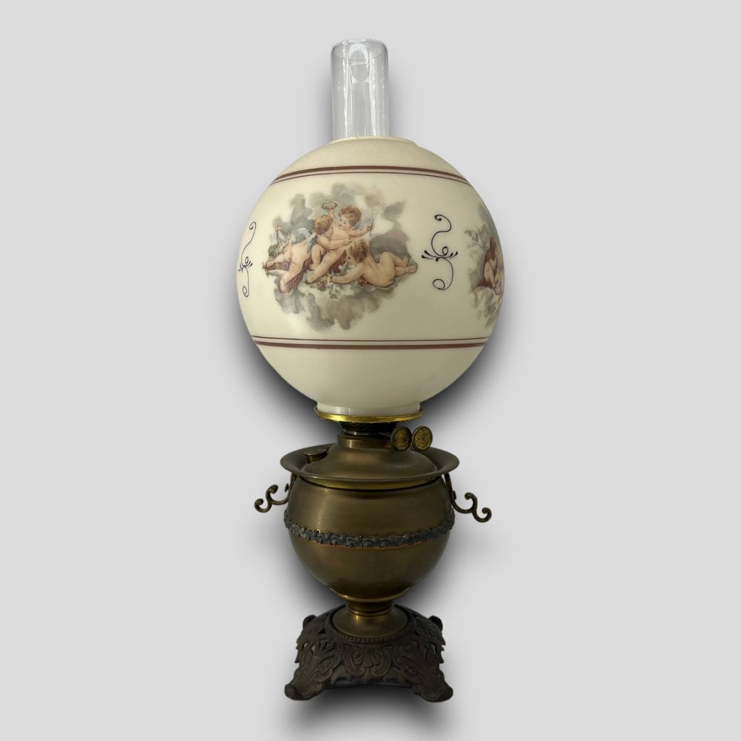 Antique Miller Banquet Lamp W/ Cherub Putti Globe Shade (1 of 8)