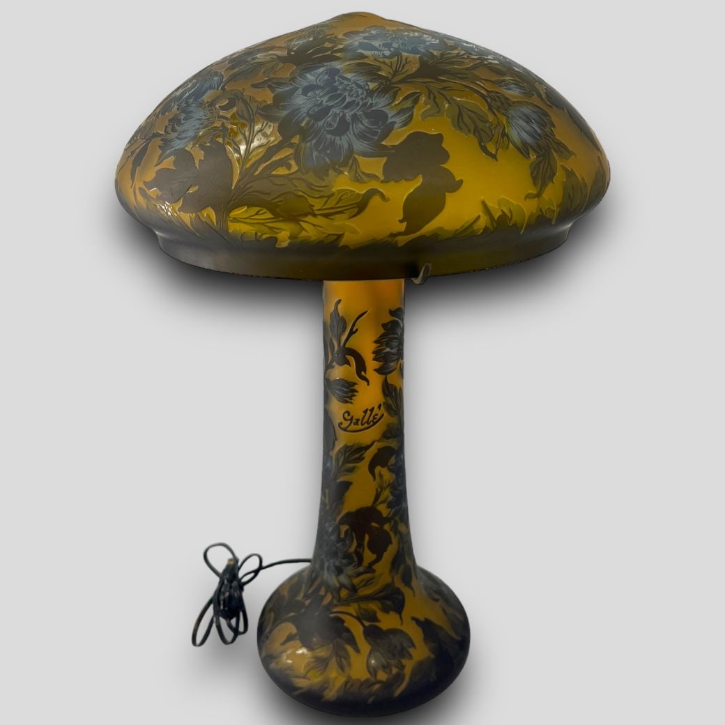 Antique Emile Galle Style Floral Cameo Glass Lamp (1 of 5)