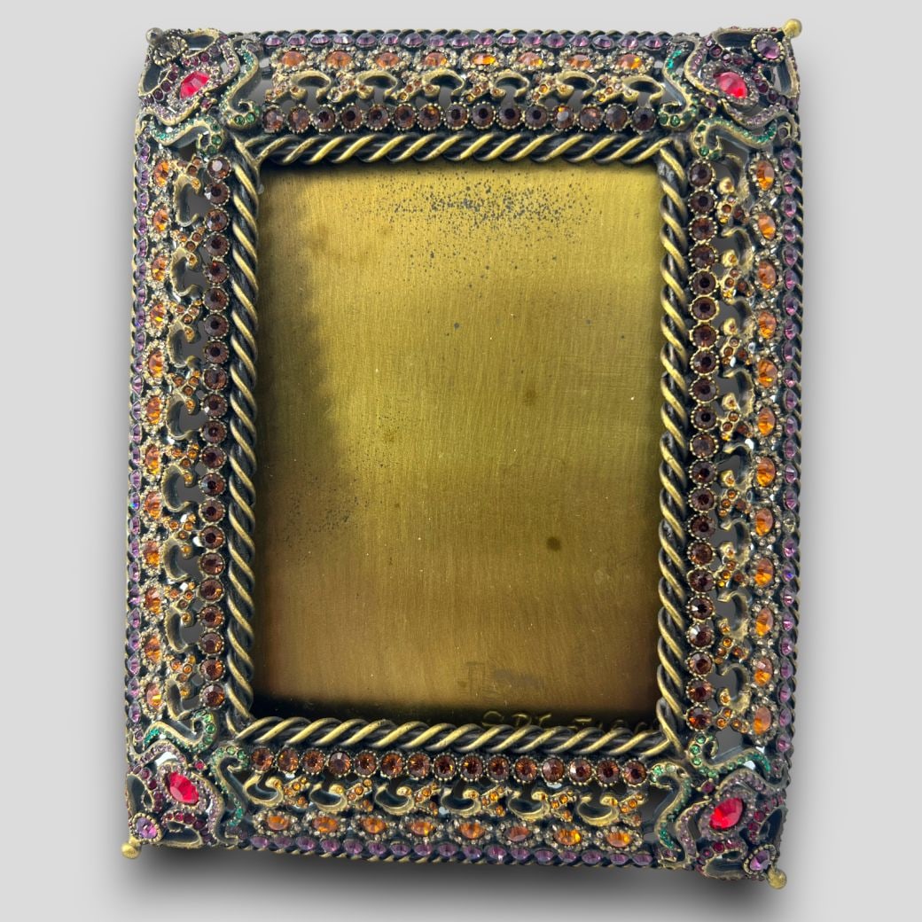 Vintage Jay Strongwater 'Patricia' Jeweled Picture Frame: Vintage Jay Strongwater 'Patricia' Jeweled Picture Frame. Marked Jay Strongwater on the back. Appears to say 'SPE 5100' on the frame. Approximate size: 6.75'' x 5'' x 3.25''