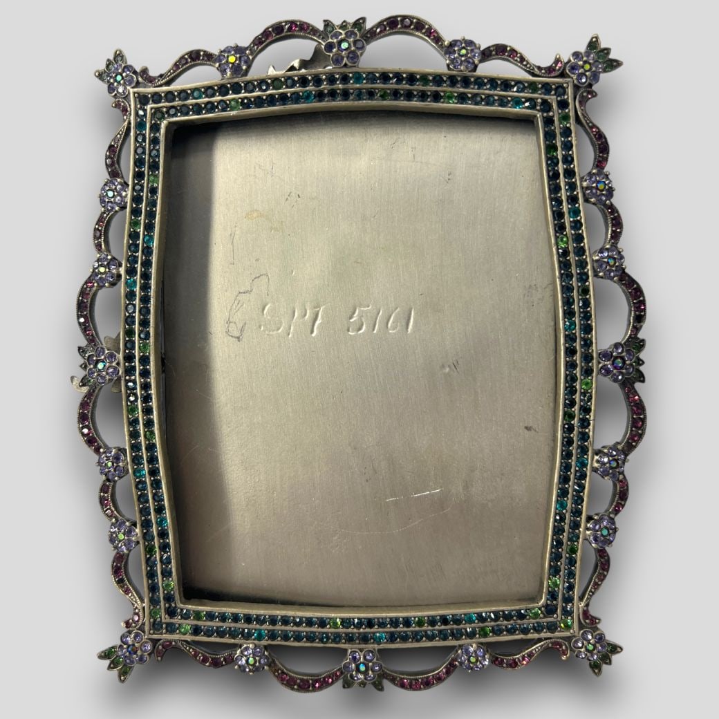 Vintage Jay Strongwater 'Tiara' Jeweled Picture Frame: Vintage Jay Strongwater 'Tiara' Jeweled Picture Frame. Marked Jay Strongwater on the back.'SPT 5161' on the frame. Approximate size: 6.25'' x 5.5'' x 5''